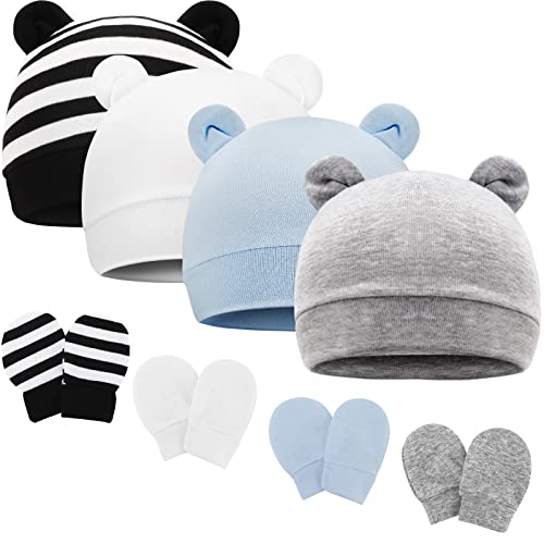 Newborn Baby Hat and Mittens Set Bear Ears Toddler Infant Beanie Caps Newborn Hospital Hat for Baby Boy Girl 0-3 Months - color: Bear Ear D1