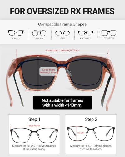 Meeloog Large Polarized Fit Over Glasses Sunglasses for Women Men MST0110 - color: P1 Coffee Frame/Black Lens