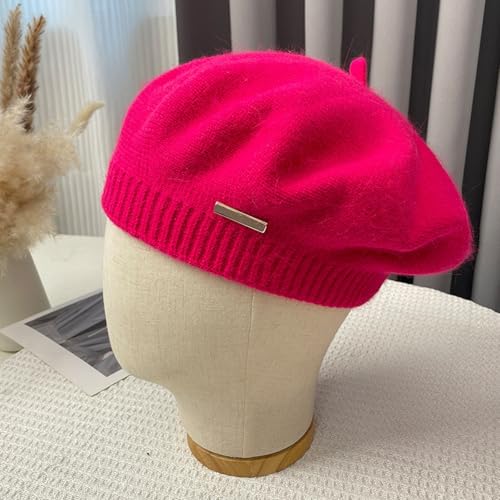 Yanmucy Beret Hat Women Girl, Fluffy Knitted French Beret Warm Classic Beanie Hats Cap for Ladies Men Winter Autumn - color: Red