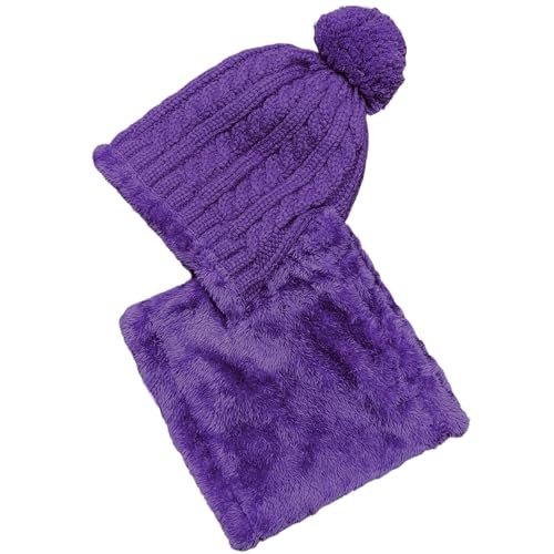 HUAMULAN Women Winter Knit Beanie Hats One Piece Fleece Lined Balaclavas - color: Purple