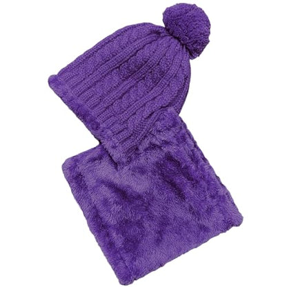 HUAMULAN Women Winter Knit Beanie Hats One Piece Fleece Lined Balaclavas - color: Purple