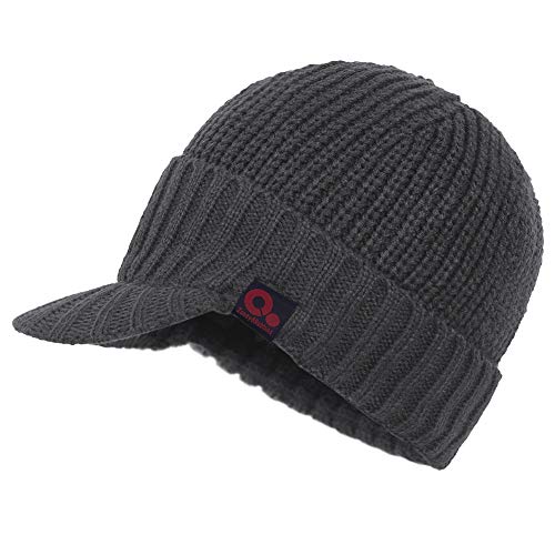 Janey&Rubbins Men‘s Stylish Knit Visor Brim Beanie Hats Fleece Lined Skull Ski Caps - color: Grey