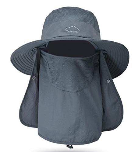 Fishing Hat for Men & Women, Sun Protection Hat with Face Cover & Neck Flap - color: Dark Grey