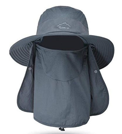 Fishing Hat for Men & Women, Sun Protection Hat with Face Cover & Neck Flap - color: Dark Grey