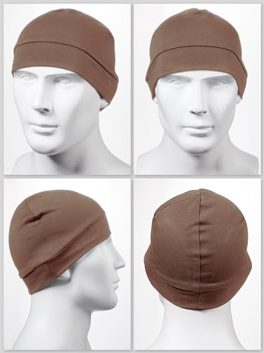 Syhood 4 Cotton Skull Caps for Men Women Sleep Night Hat Beanie - color: Army Green, Pink, Brown, Beige