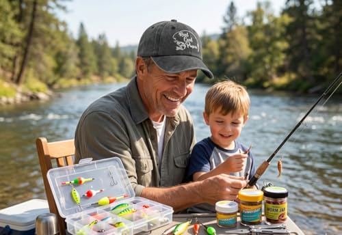 Reel Cool Fishing Hat for Mom Dad Grandma Grandpa Uncle Auntie - color: Papa (Washed Black)