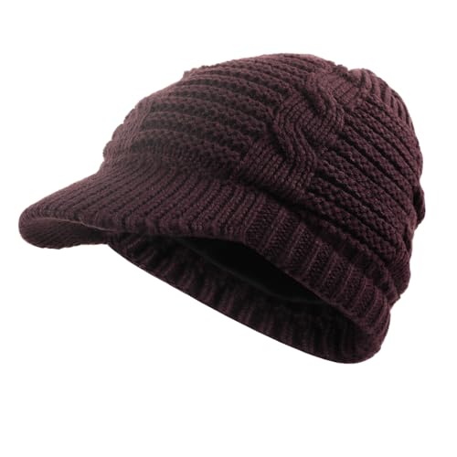 Women's BeanieTail Warm Knit Hat Messy High Bun Ponytail Visor Beanie Cap - color: B340-purple, size: Medium