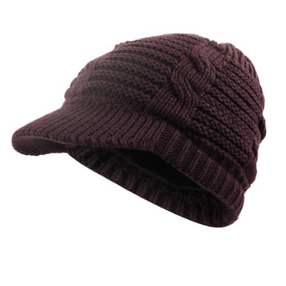 Women's BeanieTail Warm Knit Hat Messy High Bun Ponytail Visor Beanie Cap - color: B340-purple, size: Medium