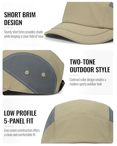 CLAPE 5 Panel Short Brim Cap, Low Profile Outdoor Camp Hat - color: Bs26sb11-beige&gray