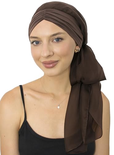 CAPLORD Chemo Headwrap for Women Turban Headwear for Cancer Patients Skull Cap Hair Loss Cover Lightweight Head Covering Hat - color: Brown Solid