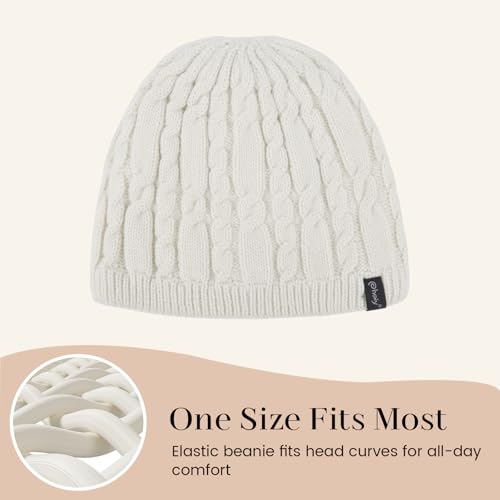 Winter Warm Beanie Hat for Women Men, Thick Cable Knit Cuffed Beanie - color: Cream