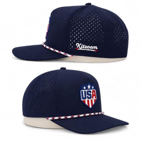 Patriotic Golf Rope Hat for Men, 5 Panel Adjustable Snapback Outdoor Cap - color: Navy Blue
