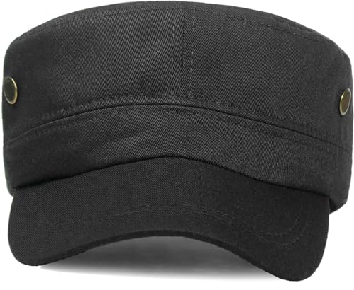 Unisex Classic Cadet Army Hat Flat Top Baseball Cap Military Hats - color: Black