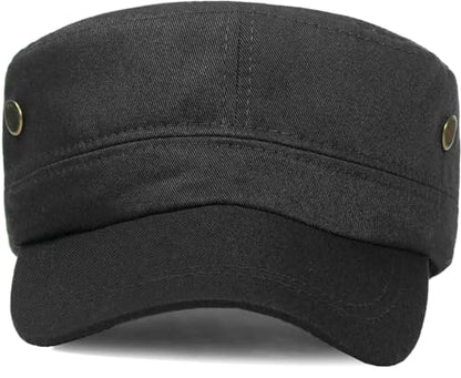 Unisex Classic Cadet Army Hat Flat Top Baseball Cap Military Hats - color: Black