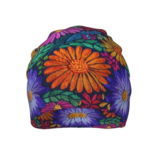 Slouchy Beanie Hat Skull Cap Chemo Headwear Baggy Hats for Men Women Running Cycling - color: Flowers Mexican