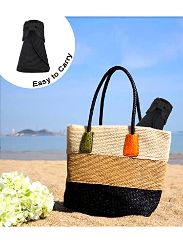 sy soul young Women's Straw Hat with Ponytail Hole Wide Brim Visor Sunhat - color: Black