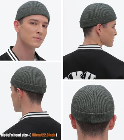 Wool Fisherman Beanie for Men Wome, Thin Knit Winter Hats Skull Cap - color: Dark Grey