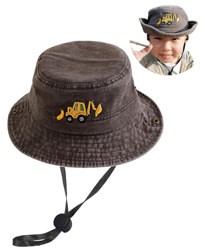 Excavator Toddler Baby Bucket Hats for Kids UV Protection Beach Hat Kids Camping Fishing Hat for Boy 2-8 Years - color: Coffee
