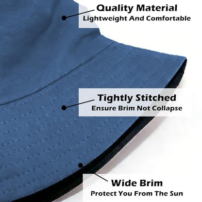 Bucket Hat for Men and Women 2-in-1 Reversible Sun Protection Fashion Flat Top Cap for Fishing Travel Beach Sports - color: Blue-black