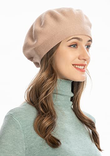 ZLYC Women French Beret Hat Reversible Solid Color Mosaic Warm Artist Cap - color: Flower Beige