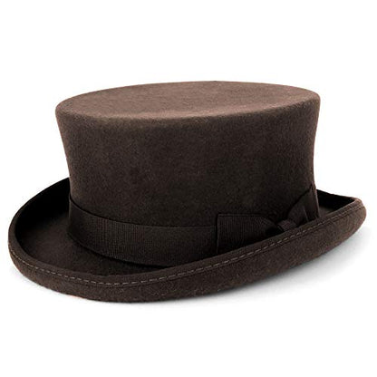 Armycrew Men's 100% Wool Felt Classic Genuine Top Hat with Grosgrain Band - color: Brown, size: Medium