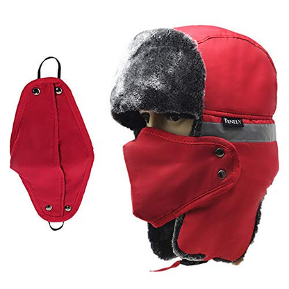 Winter Trapper Hats Ushanka Russian- Men Women Trooper Ear Flaps Hunting Face Masks Ski Snow Cold Weather - color: Red