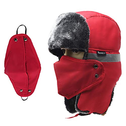 Winter Trapper Hats Ushanka Russian- Men Women Trooper Ear Flaps Hunting Face Masks Ski Snow Cold Weather - color: Red