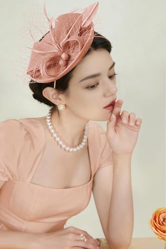 BABEYOND Fascinators Hats for Women Tea Party Pillbox Sinamay Derby Hat - color: Nude Pink