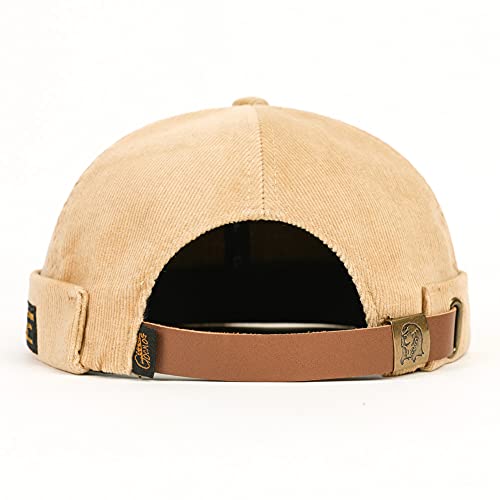 Men Hats Docker Cap Hats Beanie Sailor Cap Worker Hat Rolled Cuff Retro Brimless Hat with Adjustable - color: 7019-khaki