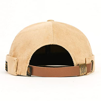 Men Hats Docker Cap Hats Beanie Sailor Cap Worker Hat Rolled Cuff Retro Brimless Hat with Adjustable - color: 7019-khaki
