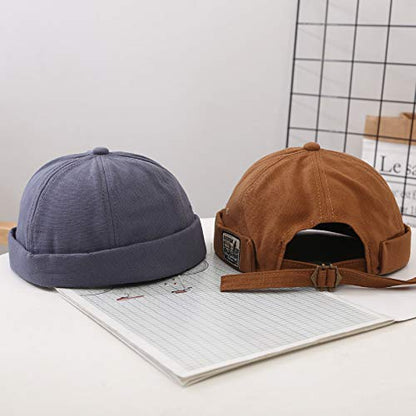 Men Hats Docker Cap Hats Beanie Sailor Cap Worker Hat Rolled Cuff Retro Brimless Hat with Adjustable - color: Dzm34-blue