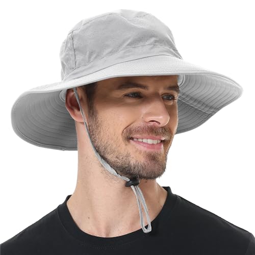 ZOORON Boonie Hat UPF 50+ Cooling Sun Hat for Men and Women,Wide Brim Bucket Hats for Outdoor Golf Hiking Safari Beach - color: Light Grey