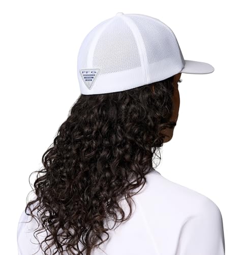 Columbia Unisex PFG Logo Mesh Ball Cap, White/Bass, L/XL