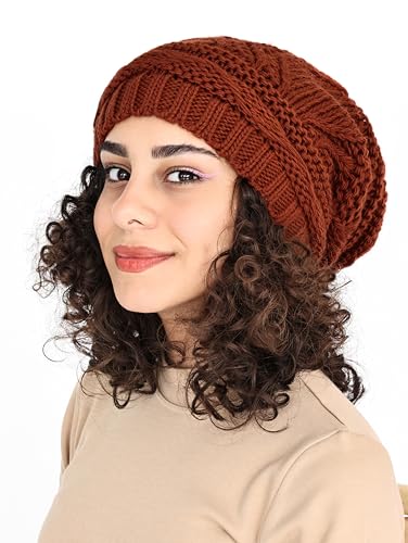 Lilax Knit Slouchy Oversized Soft Warm Winter Beanie Hat - color: Brick