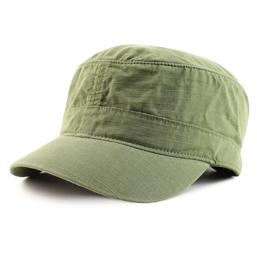 Armycrew Lightweight Cotton Ripstop Fitted Army Style Flat Top Cap - color: Army Green, size: Large-X-Large