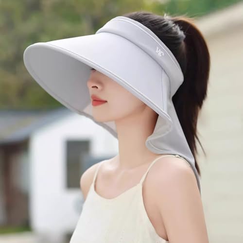 Sun Visor Hats for Women Wide Brim UPF 50+ UV Sun Protection Visor Hats Casual Adjustable Roll up Summer Beach Caps - color: B-grey