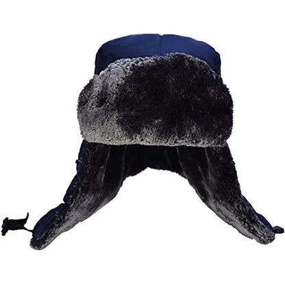 Unisex Winter Trooper Trapper Hat Warm Hats Hunting Hat with Ear Flaps - color: Navy, Grey Fur