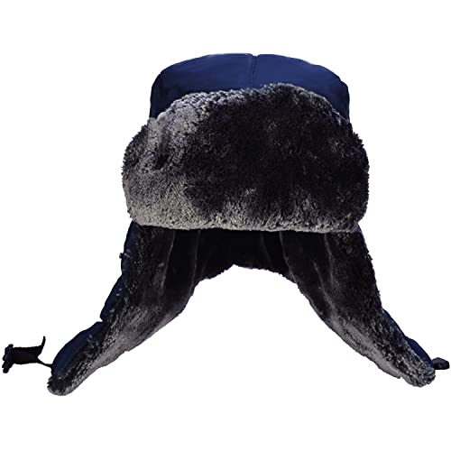 Unisex Winter Trooper Trapper Hat Warm Hats Hunting Hat with Ear Flaps - color: Navy, Grey Fur