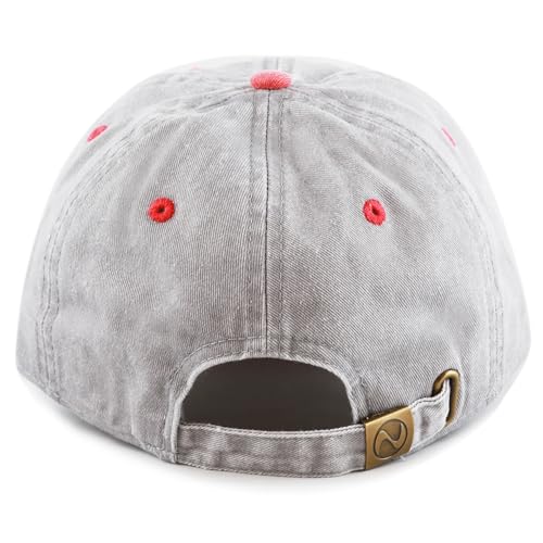 The Hat Depot 100% Cotton Pigment Dyed Low Profile Dad Hat Six Panel Cap - color: 2. Gray/Red