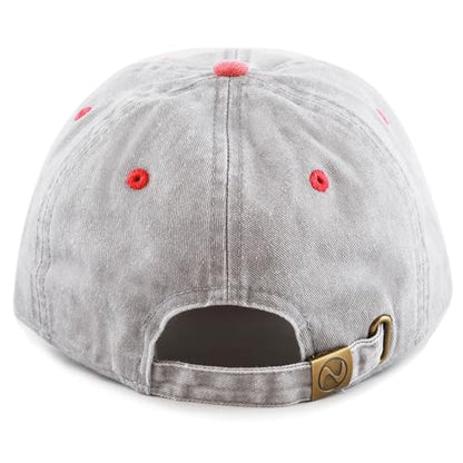 The Hat Depot 100% Cotton Pigment Dyed Low Profile Dad Hat Six Panel Cap - color: 2. Gray/Red