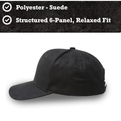 Suede Baseball Cap | Structured 6 Panel Hat for Men & Women | Adjustable Dad Hat | Polyester Suede Finish - color: Black