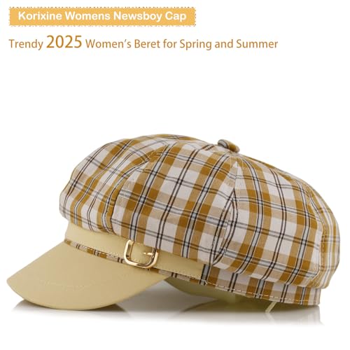 Newsboy Hats for Women - Retro Classic Plaid Hat Fashionable British Irish Beret Cap Girls Vintage Dressy Caps - color: Khaki