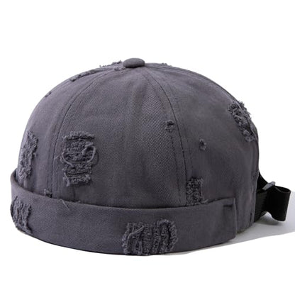 Retro Frayed Brimless Docker Cap Rolled Cuffed Beanie Skullcap Sailor Landlord Hat Casual Lovers Hip Hop Dancing Hats - color: Mg-xgmmxpd51-grey