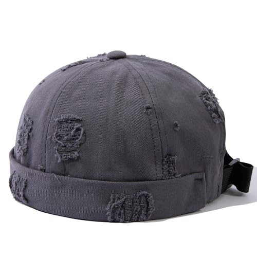 Retro Frayed Brimless Docker Cap Rolled Cuffed Beanie Skullcap Sailor Landlord Hat Casual Lovers Hip Hop Dancing Hats - color: Mg-xgmmxpd51-grey