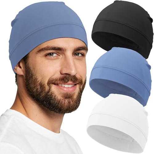 3-Pack 100% Cotton Skull Cap for Men Women Helmet Liner Caps - color: 3pcs-black,white,light Blue