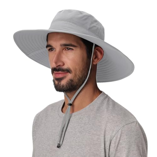 Home Prefer UPF50+ Mens Sun Hat Wide Brim Fishing Hat Foldable Large Brim UV Protection Sun Hat for Men Women Beach Gardening - color: Light Grey