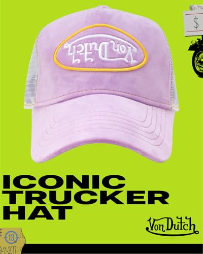 Von Dutch Unisex Velvet Trucker Hat, Curved Bill, Mesh Back, Snapback - color: Barely Grape