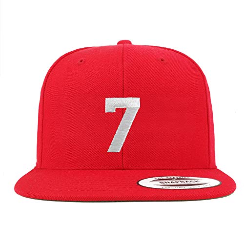 Trendy Apparel Shop Number 7 White Thread Embroidered Flat Bill Snapback Baseball Cap - color: Red