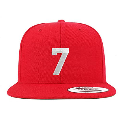 Trendy Apparel Shop Number 7 White Thread Embroidered Flat Bill Snapback Baseball Cap - color: Red