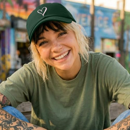 Hand Drawn Heart Hat Womens Embroidered Baseball Cap - color: Dark Green